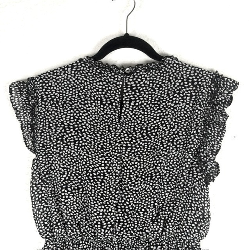 She + Sky Black White Petal Print Tiered Ruffle Mini Dress SS7051 Womens Large - Picture 4 of 8